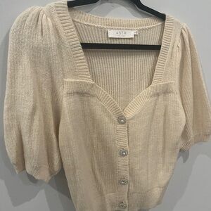 Astr Cream Puff-Sleeve Sweetheart Cardigan